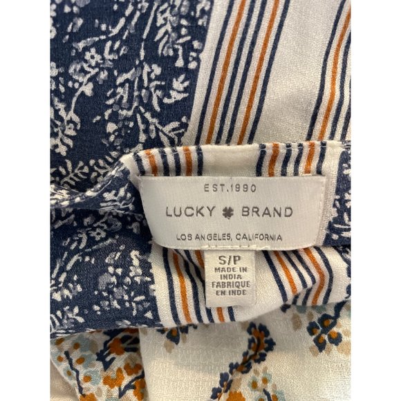 Lucky Brand Blue Floral V Neck Mid Sleeve Top - Picture 5 of 7